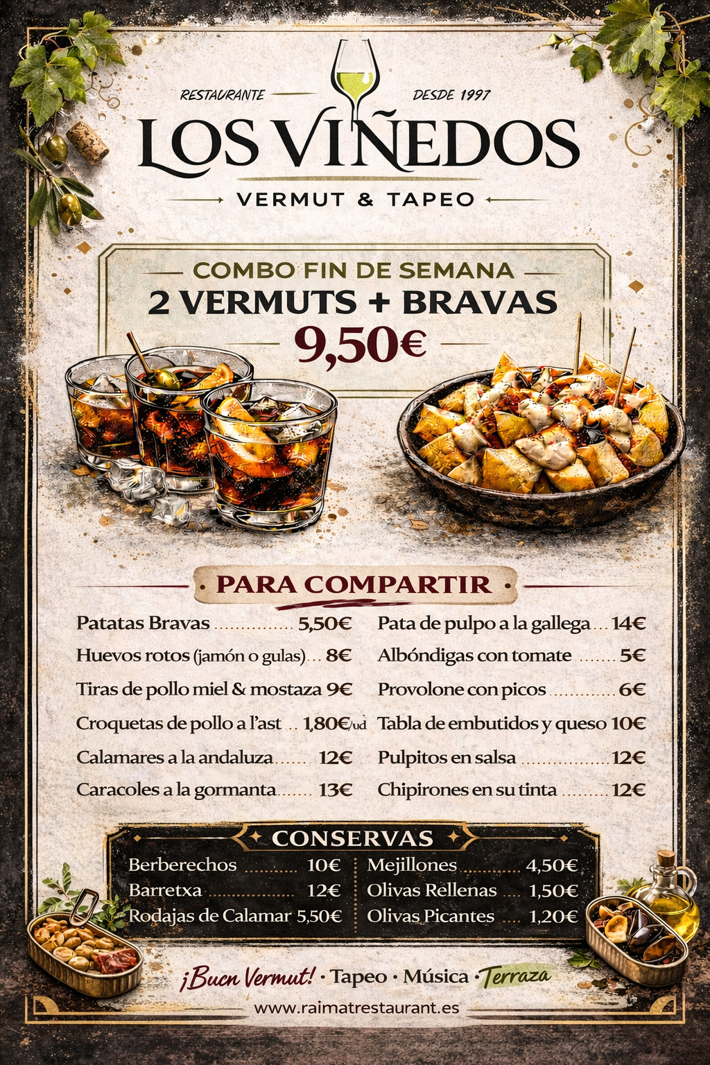 Vermut con tapas en Restaurant Los Viñedos de Raimat